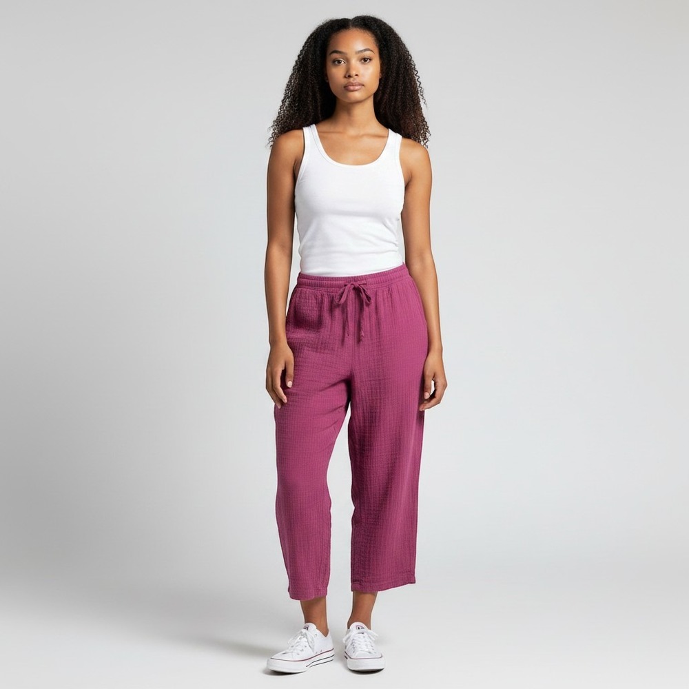 100% Cotton Wide Leg Drawstring Cropped Pants Vacation Festival Boho Eurotrip M